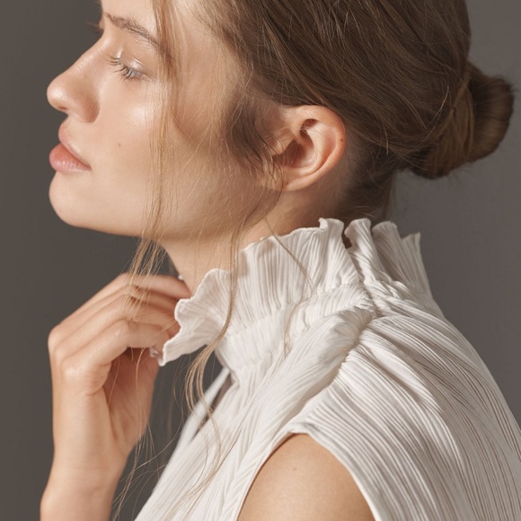 High-Neck Smocked Blouse by Anthropologie NWT size MEDIUM - Picture 2 of 6